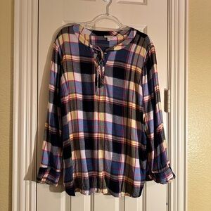 Talbots Vibrant Pink and Blue Plaid Long Sleeve Top
